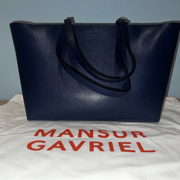 Mansur Gavriel Small Zip Top Saffiano Leather Shoulder Tote Blue NWT $545 MSRP - Picture 3 of 8